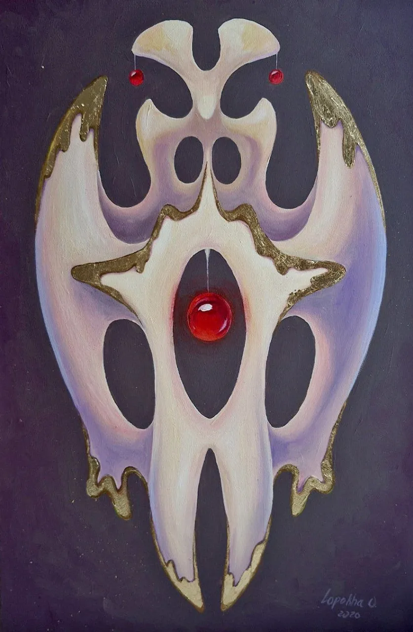 Image of Construction of Worship by Oksana Lopokha, size: 40x60, made of Acrylic, Painting medium, from Ukraine, part of the Порожні ідоли series, priced at $540 Photo 1 of 5.