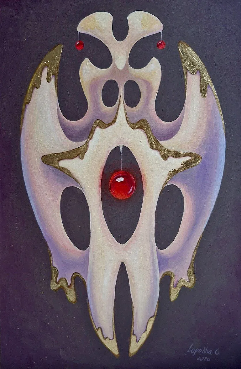 Image of Construction of Worship by Oksana Lopokha, size: 40x60, made of Acrylic, Painting medium, from Ukraine, part of the Порожні ідоли series, priced at $540 Photo 1 of 5.