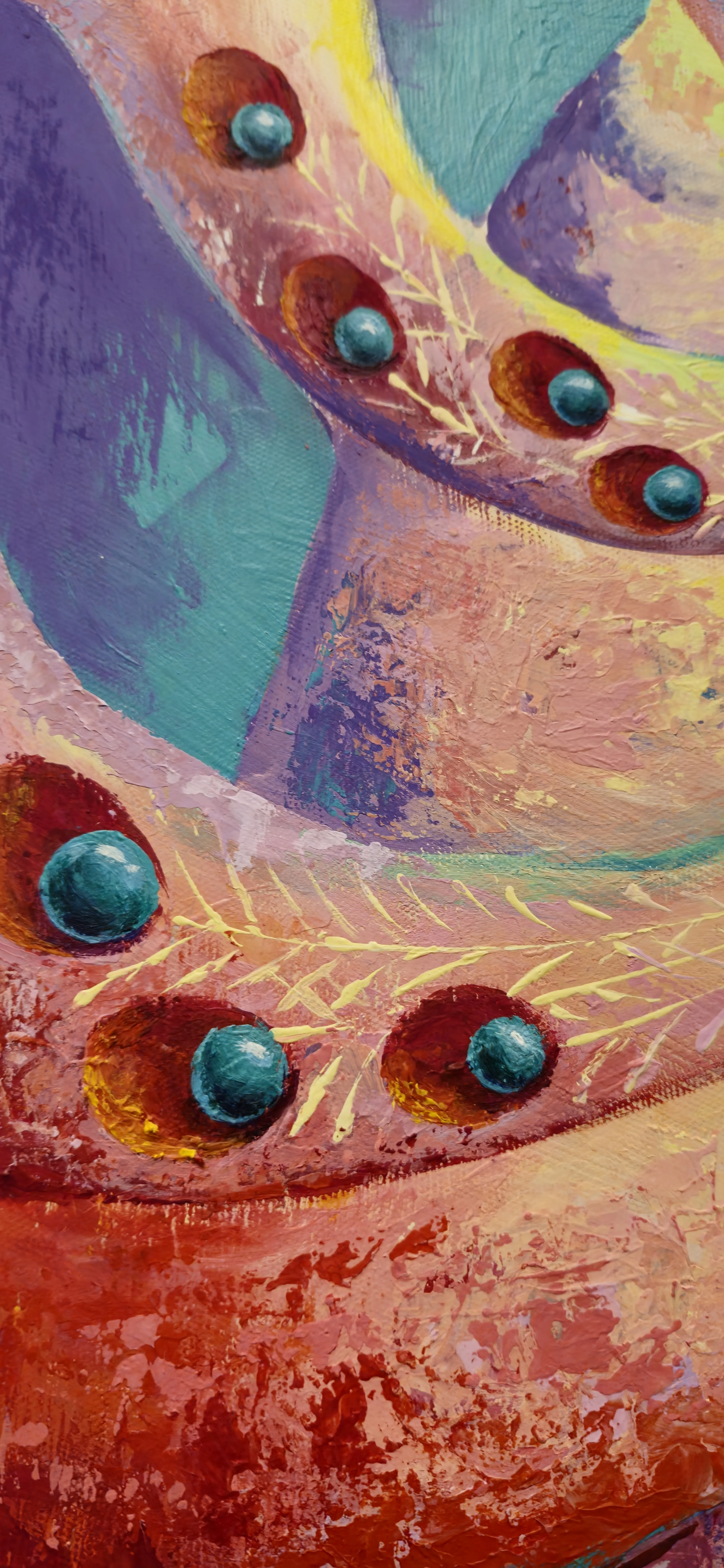 Image of Chirping by Oksana Lopokha, size: 74x100, made of Acrylic, Painting medium, from Ukraine, part of the "Figures" series, priced at $1100 Photo 3 of 5.