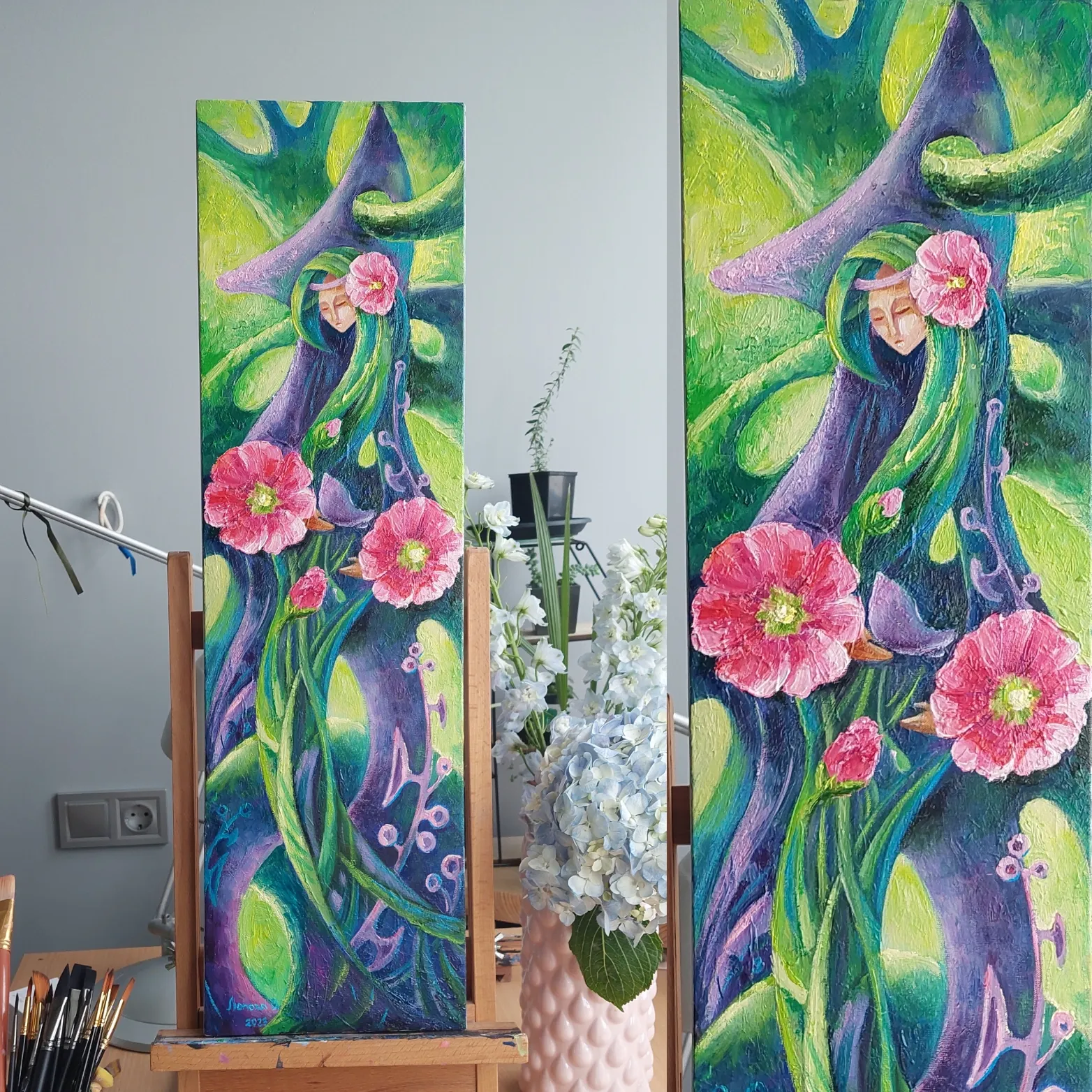 Image of Mallow by Oksana Lopokha, size: 20x70cm, made of Oil paints, Painting medium, from Ukraine, part of the "Figures" series, priced at $430 Photo 2 of 3.