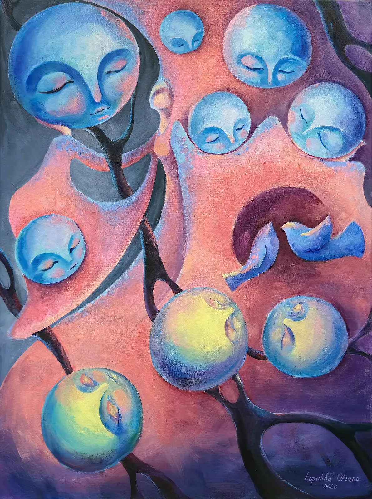Image of Your worlds listen to the nightingale by Oksana Lopokha, size: 60х80, made of Acrylic, Painting medium, from Ukraine, part of the "Figures" series, priced at $1300 Photo 1 of 6.