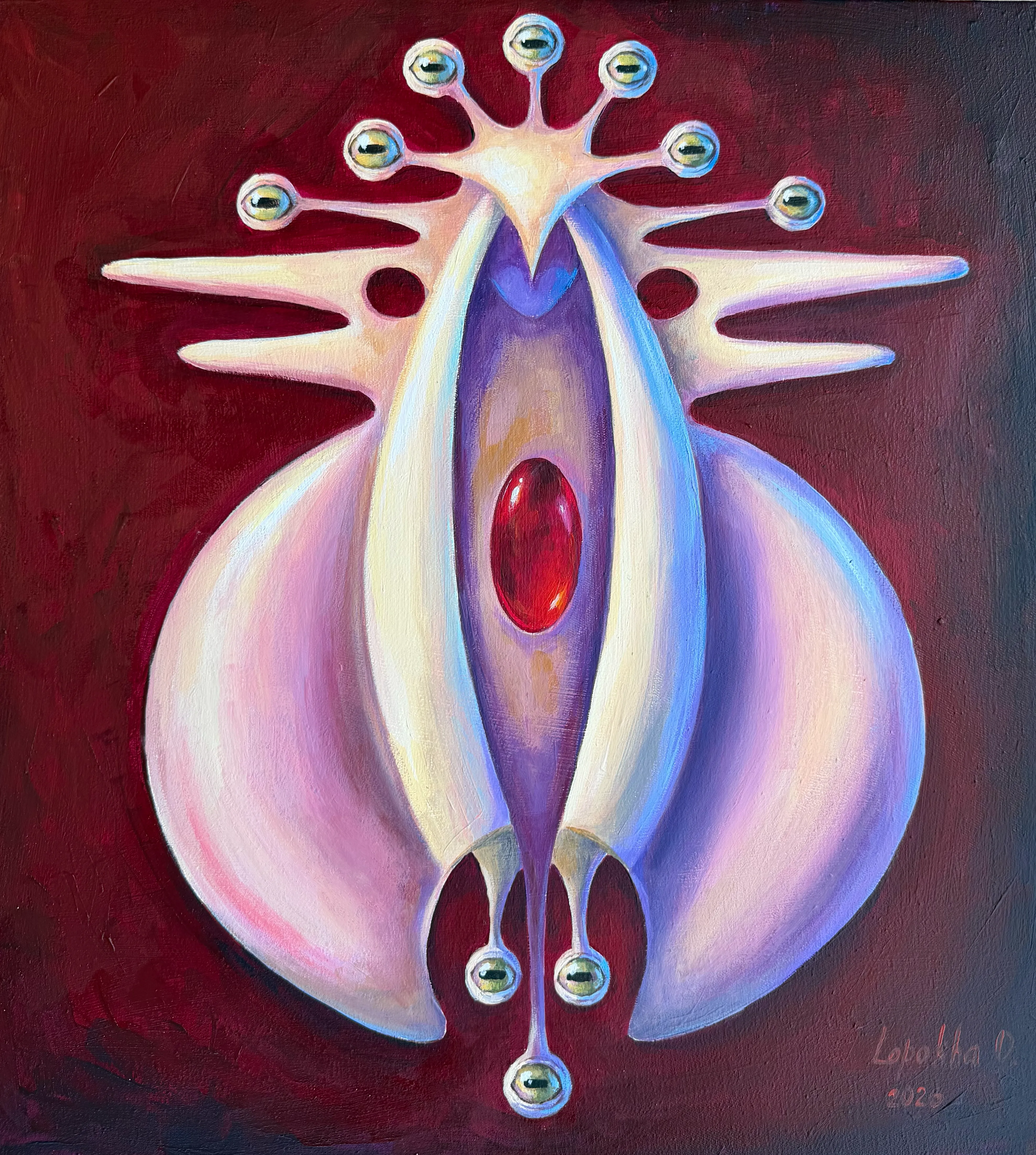 Image of A Curator's View by Oksana Lopokha, size: 45х49, made of Acrylic, MDF, Painting medium, from Ukraine, part of the Keepers series, priced at $650 Photo 1 of 5.