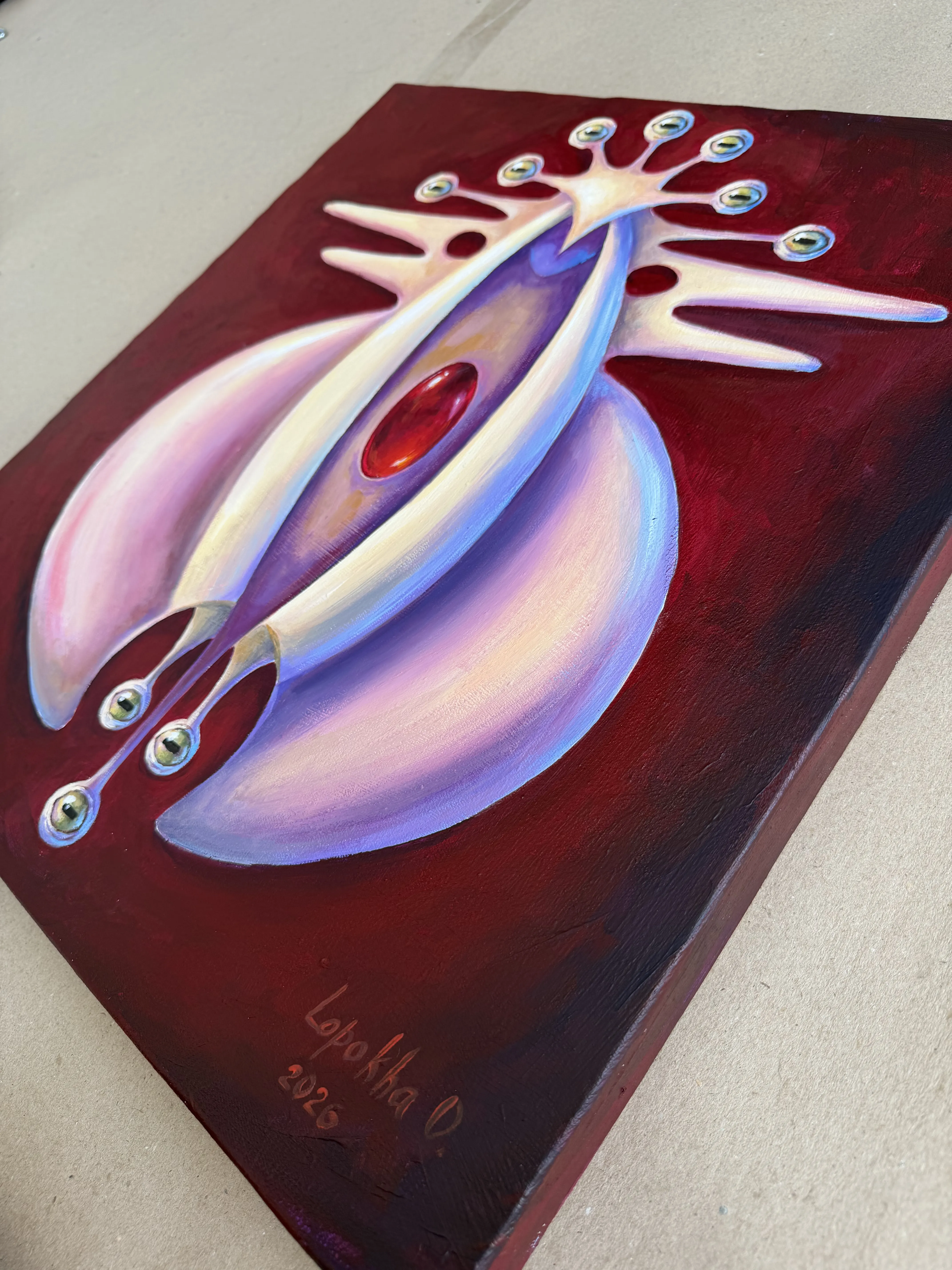 Image of A Curator's View by Oksana Lopokha, size: 45х49, made of Acrylic, MDF, Painting medium, from Ukraine, part of the Keepers series, priced at $650 Photo 5 of 5.