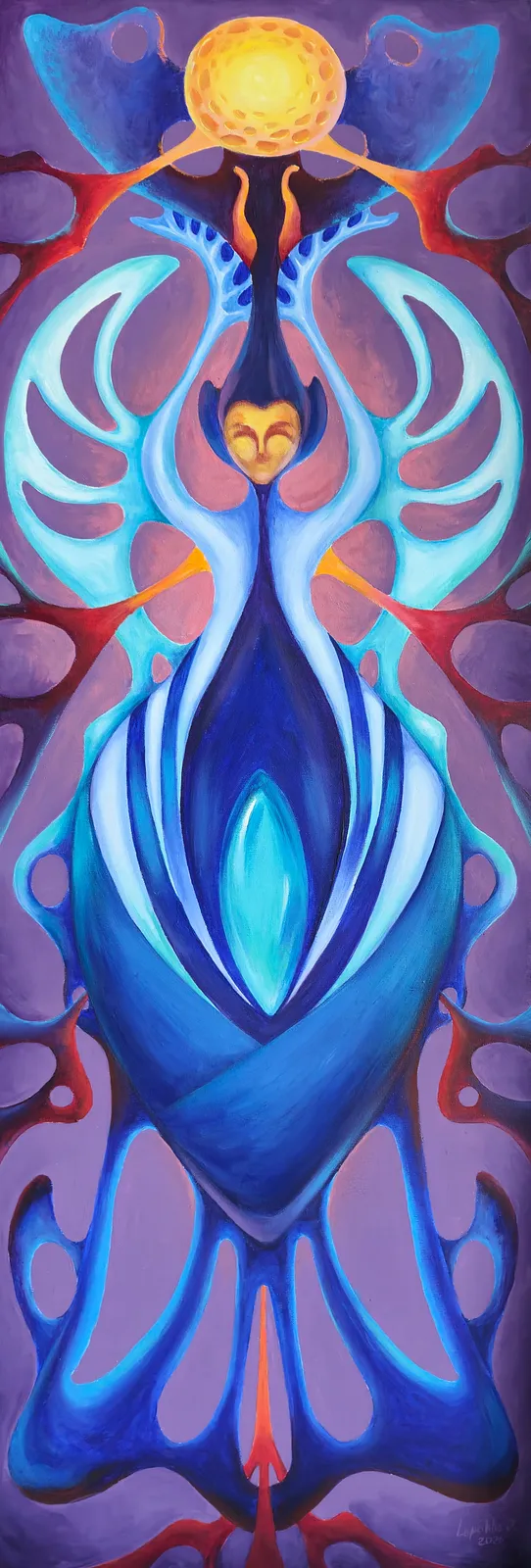 Image of Pulsation of Depths by Oksana Lopokha, size: 162х51, made of Acrylic on canvas, Painting medium, from Ukraine, part of the The Myth of the Inner World series, priced at $1200