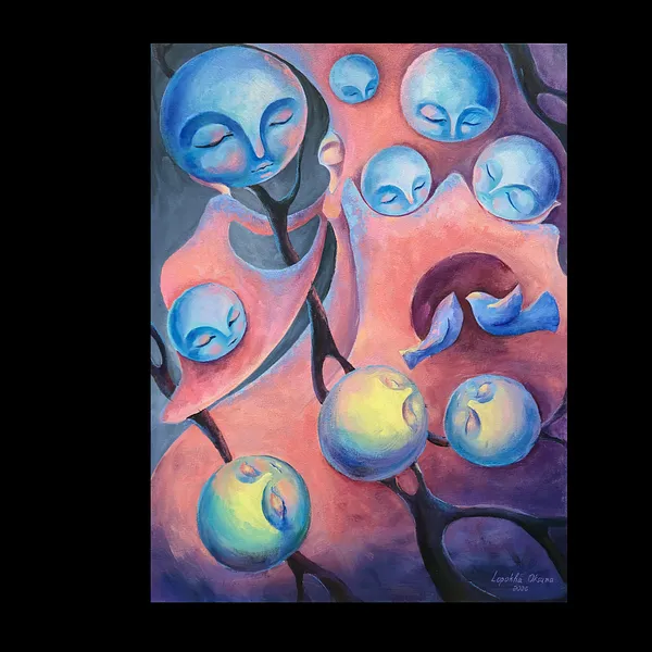 Image of Your worlds listen to the nightingale by Oksana Lopokha, size: 60х80, made of Acrylic on canvas, Painting medium, from Ukraine, part of the "Figures" series, priced at $1300