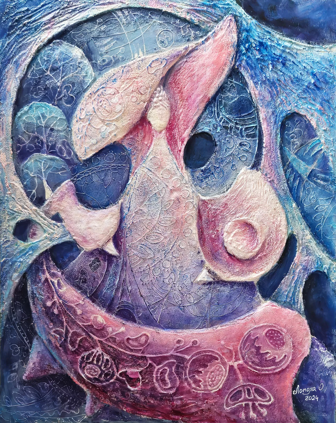Image of Frosty Motifs by Oksana Lopokha, size: 40x50, made of Acrylic, contours - mixed media, Painting medium, from Ukraine, part of the "Figures" series, priced at $560 Photo 1 of 5.