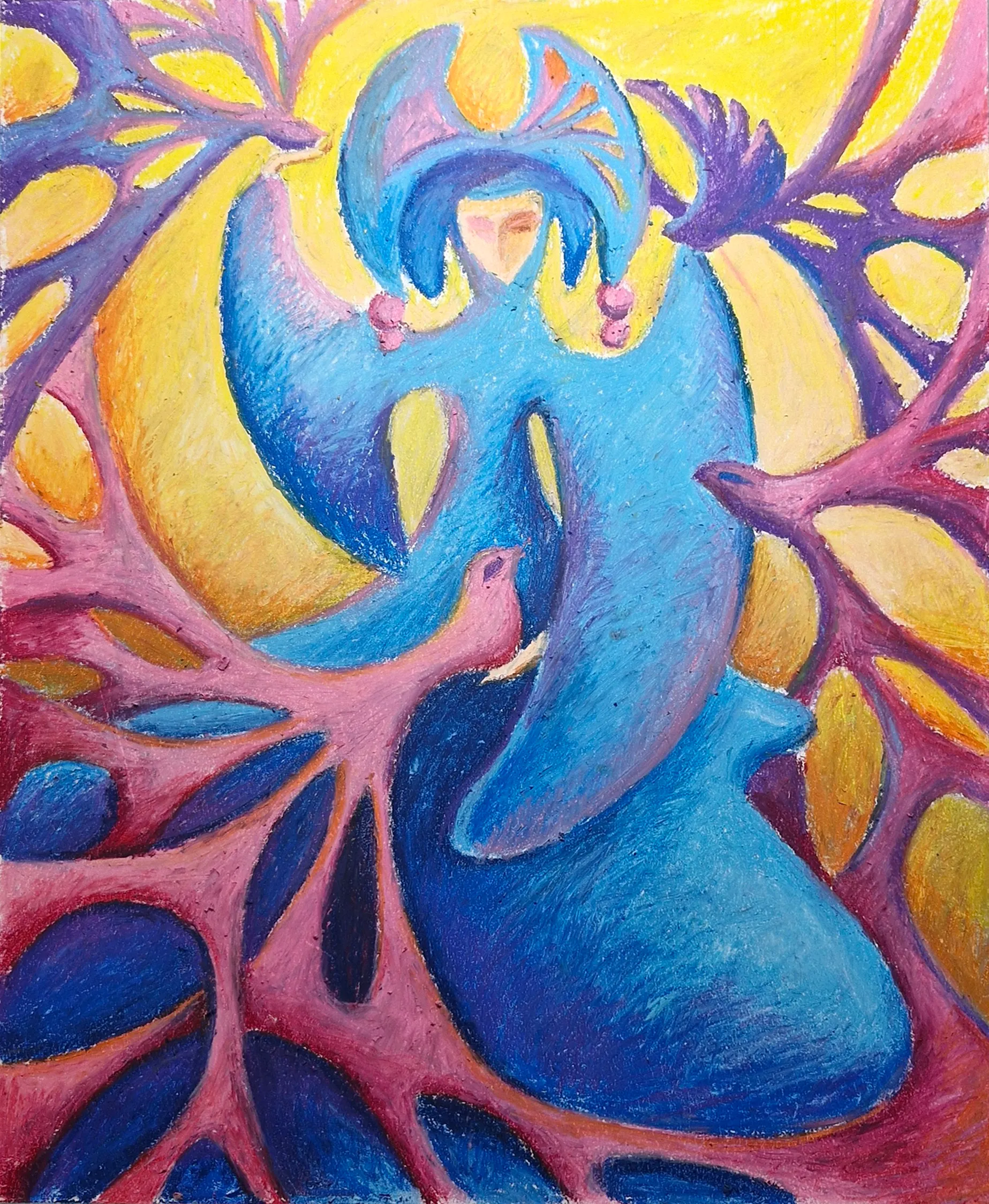 Image of Blue Maiden by Oksana Lopokha, size: 40x50, made of Oil pastel, Painting medium, from Ukraine, part of the "Figures" series, priced at $340 Photo 1 of 4.