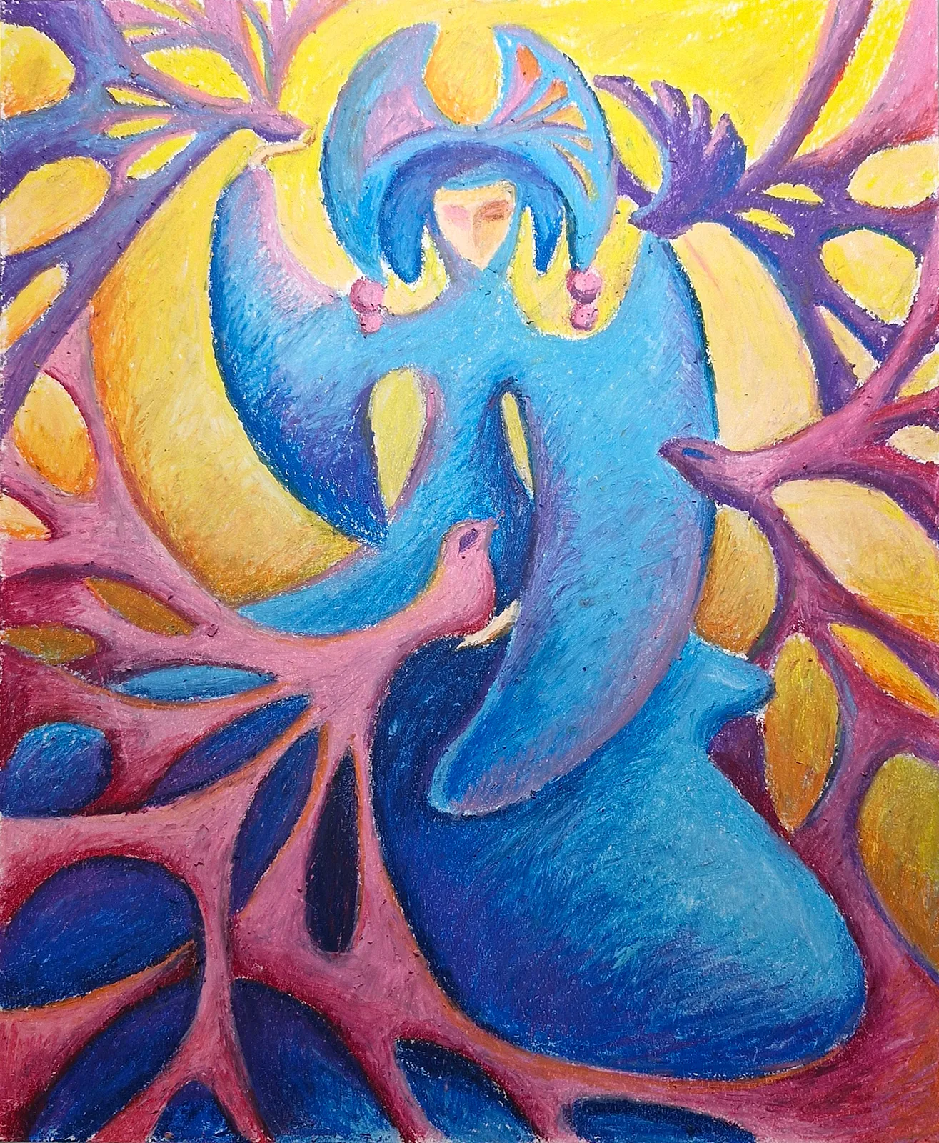 Image of Blue Maiden by Oksana Lopokha, size: 40x50, made of Oil pastel, Painting medium, from Ukraine, part of the "Figures" series, priced at $340 Photo 1 of 4.